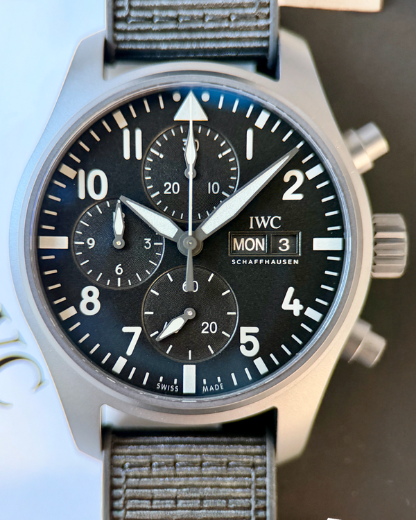 2026 IWC Schaffhausen Pilot "Top Gun Ceratanium" Chronograph 41MM Black Dial Textile Strap (IW388106)