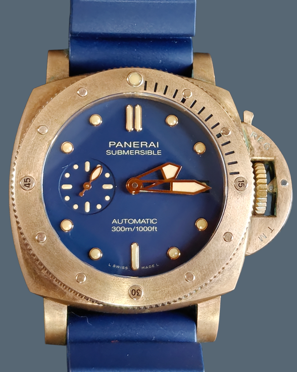 2021 Panerai Submersible Bronzo Blu Abisso 42MM Blue Dial Rubber Strap (PAM01074)