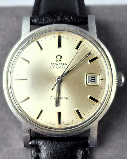 No Reserve - 1974 Omega Geneve Vintage 35MM Silver Dial Aftermarket Leather Strap (166.070)