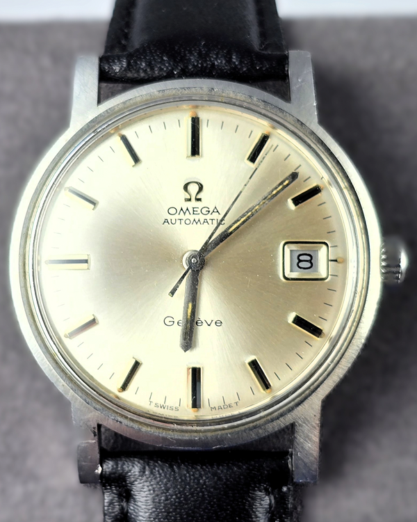 No Reserve - 1974 Omega Geneve Vintage 35MM Silver Dial Aftermarket Leather Strap (166.070)
