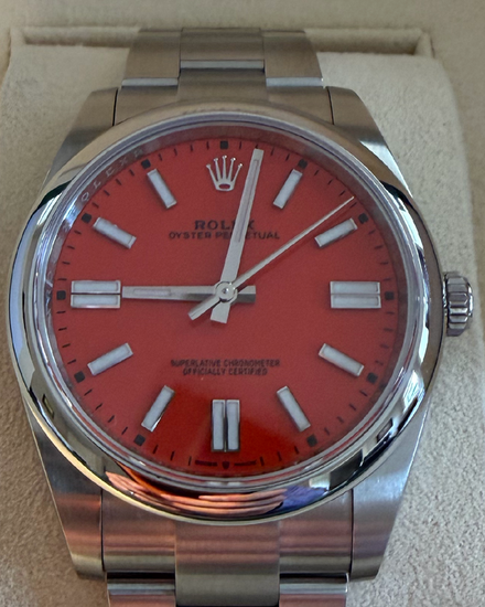 2022 Rolex Oyster Perpetual 41MM Coral Red Dial Oyster Bracelet (124300)