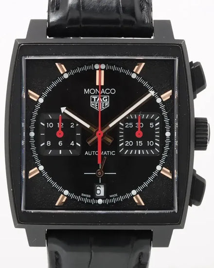 2023 Tag Heuer Monaco Chronograph S.E. 39MM Black Dial Leather Strap (CBL2180.FC6497)