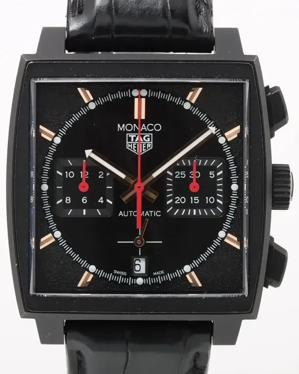 2023 Tag Heuer Monaco Chronograph S.E. 39MM Black Dial Leather Strap (CBL2180.FC6497)
