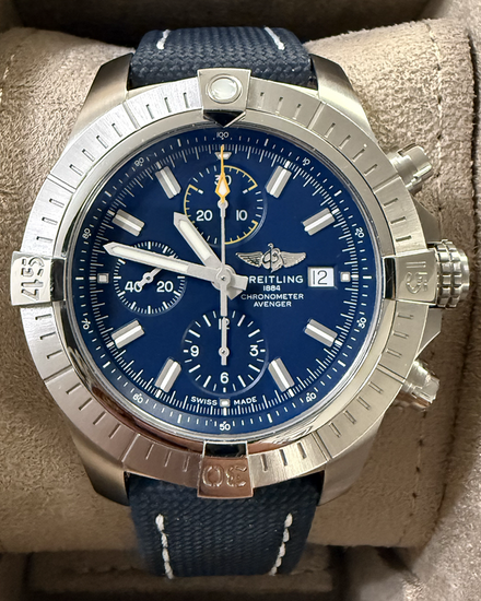 2024 Breitling Avenger Chronograph 44MM Blue Dial Leather Strap (A13317)
