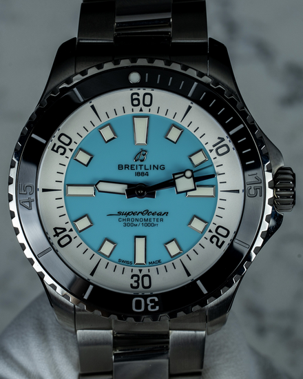 2025 Breitling Superocean 44MM Turquoise Dial Steel Bracelet (A17376)