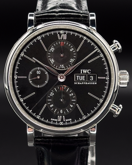 2019 IWC Schaffhausen Portofino Chronograph 42MM Black Dial Leather Strap (IW391008)