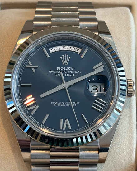 2026 Rolex Day-Date 40MM Blue Dial White Gold President Bracelet (228239)