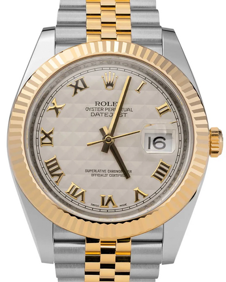 2007 Rolex Datejust 36MM Ivory "Pyramid" Dial Two-Tone Super Jubilee Bracelet (116233)