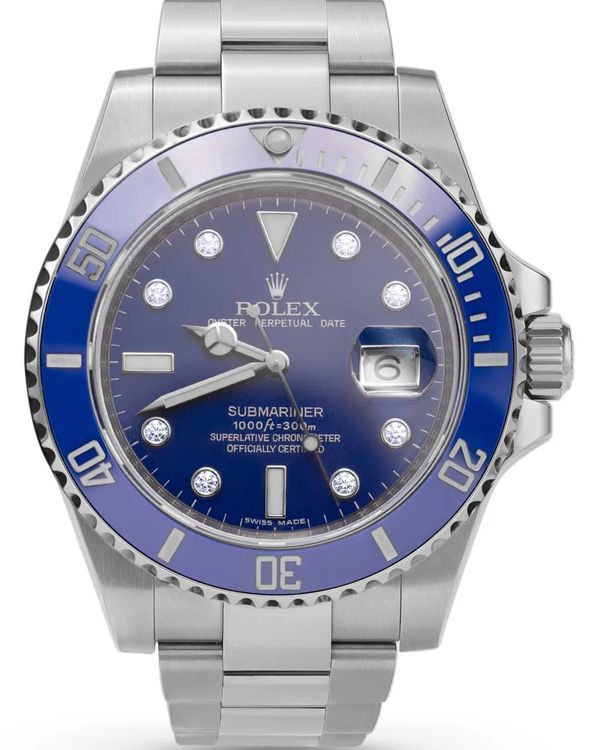 Rolex Submariner Date "Smurf" 40MM Blue "Serti" Dial White Gold Oyster Bracelet (116619)