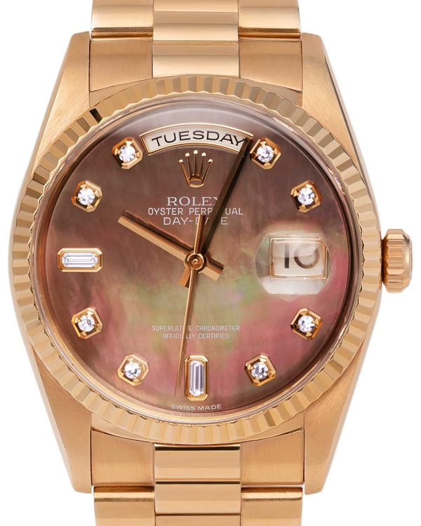 Rolex Day-Date 36MM Tahitian Mother of Pearl Dial Rose Gold President Bracelet (118235)
