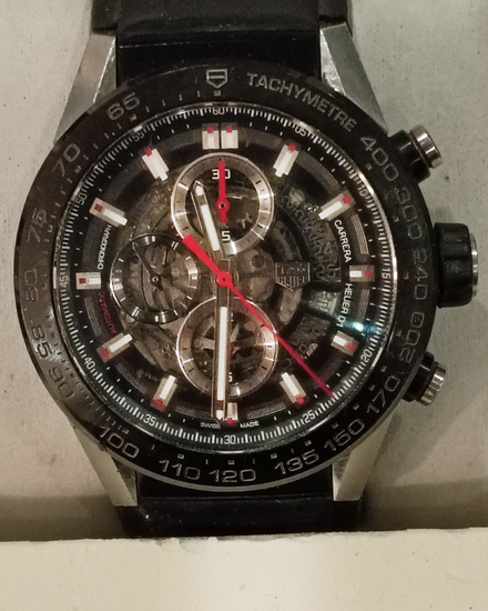 No Reserve - 2016 Tag Heuer Carrera Calibre HEUER 01 45MM Skeleton Dial Rubber Strap (CAR2A1Z.FT6044)