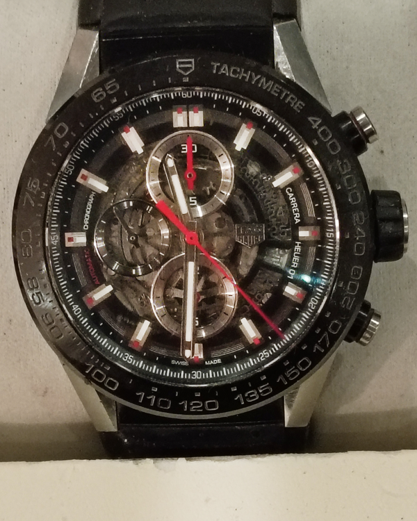 No Reserve - 2016 Tag Heuer Carrera Calibre HEUER 01 45MM Skeleton Dial Rubber Strap (CAR2A1Z.FT6044)