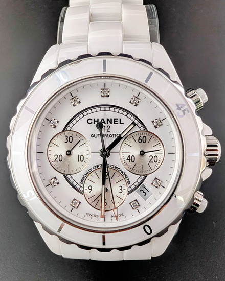 Chanel J12 41MM White "9pt Diamond" Dial Ceramic Bracelet (H2009)