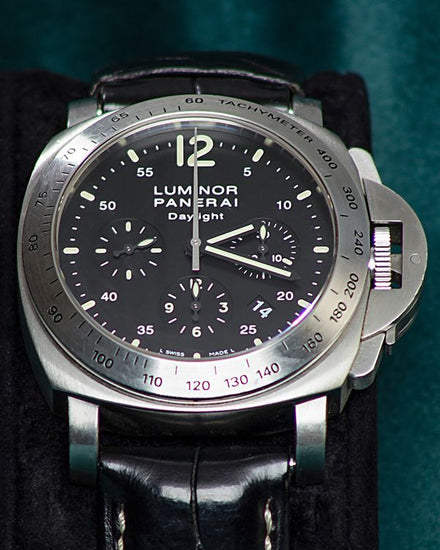 Panerai Luminor Chrono Daylight 44MM Black Dial Leather Strap (PAM00250)