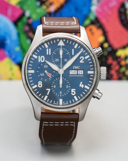 IWC Schaffhausen Pilot Chronograph "Le Petit Prince" 43MM Blue Dial Leather Strap (IW377714)