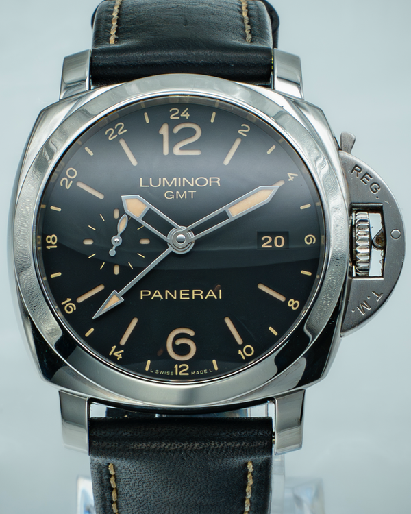 2018 Panerai Luminor Marina 1950 3 Days GMT 44MM Black Dial Leather Strap (PAM00531)