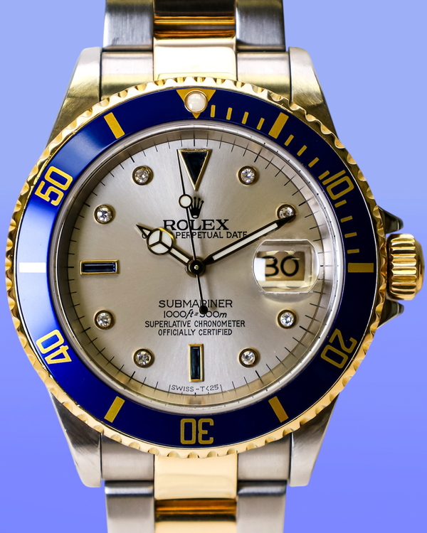 2001 Rolex Submariner Date "Bluesy" 40MM Silver "Serti" Dial Two-Tone Oyster Bracelet (16613)