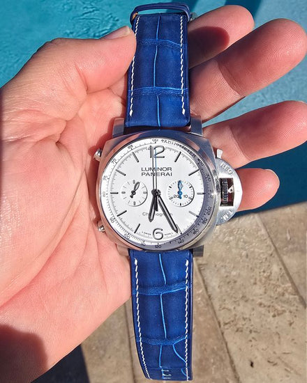 2022 Panerai Luminor Chrono 44MM White Dial Aftermarket Leather Strap (PAM01218)