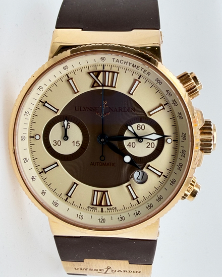 2007 Ulysse Nardin Marine Maxi Chronograph 41MM Champagne/Silver Dial Rubber Strap (356-66-3/354)