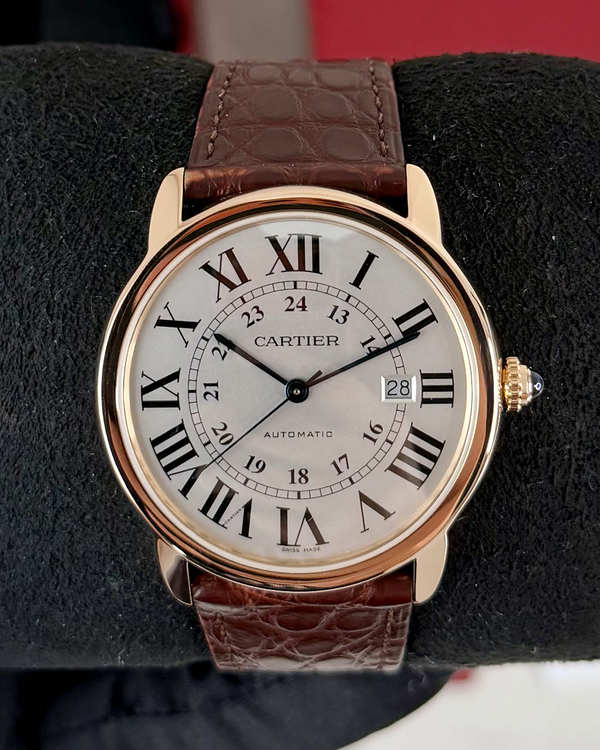 Cartier Ronde De Cartier Solo 18k Gold 42MM Silver Dial Leather Strap (W6701009)