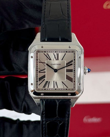 2021 Cartier Santos Dumont XL 33.9MM Silver Dial Leather Strap (WSSA0032)