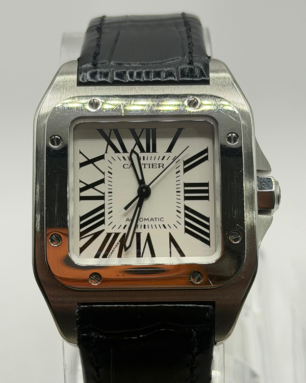 Cartier Santos 100 44MM Silver Dial Aftermarket Leather Strap (2878)