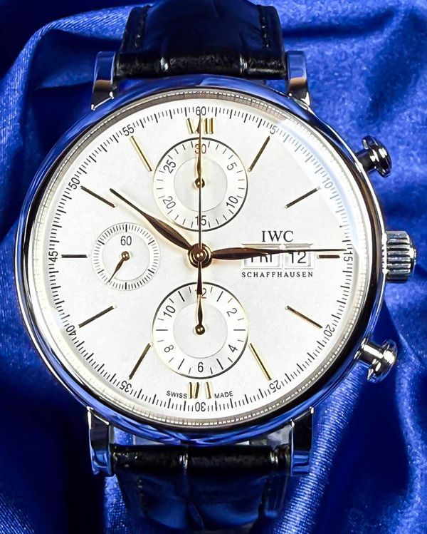 2019 IWC Portofino Chronograph 42MM Steel Silver Dial Leather Strap (IW391031)