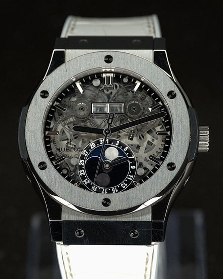 Hublot Classic Fusion Aerofusion Moonphase 45MM Skeleton Dial Leather Strap (517.NX.0170.LR)