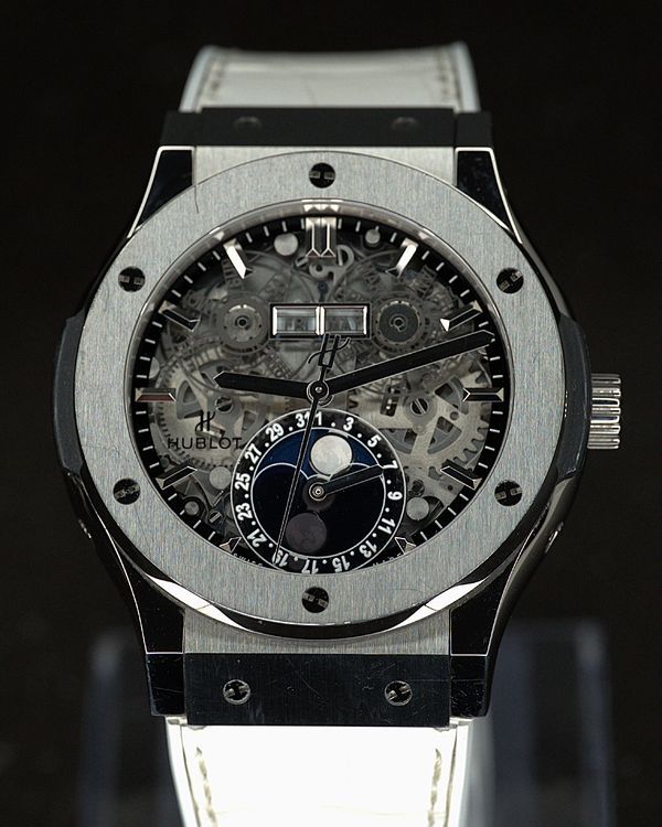 Hublot Classic Fusion Aerofusion Moonphase 45MM Skeleton Dial Leather Strap (517.NX.0170.LR)