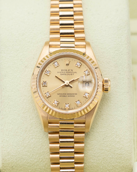 Rolex Lady-Datejust 26MM Champagne Dial Yellow Gold President Bracelet (69178)