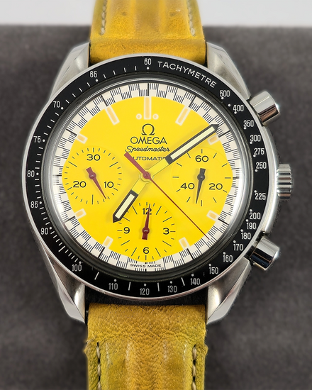 No Reserve - 1997 Omega Speedmaster Reduced "Michael Schumacher" 39MM Yellow Dial Leather Strap (3510.12.00)