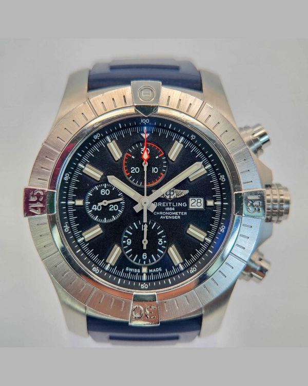 2018 Breitling Super Avenger Chronograph 48MM Black Dial Rubber Strap (A13375)