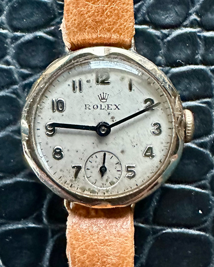 Rolex Vintage 25MM Silver "Tropical" Dial Aftermarket Leather Strap (1048)
