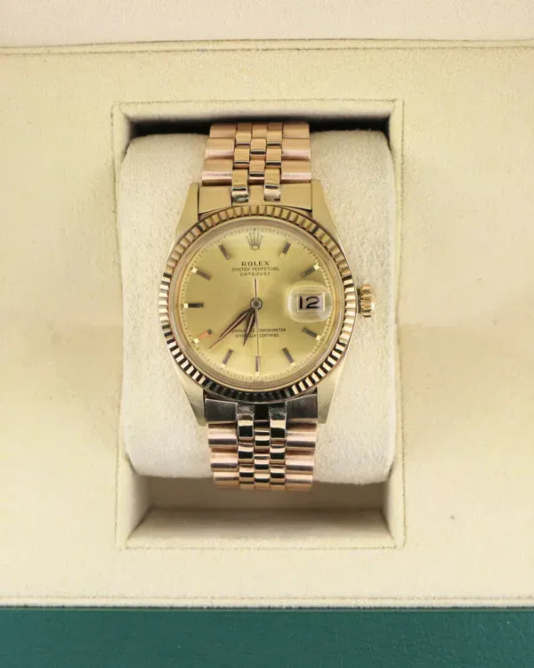 1961 (713K Serial) Rolex Datejust 36MM Champagne Dial Rose Gold Jubilee Bracelet (1601)