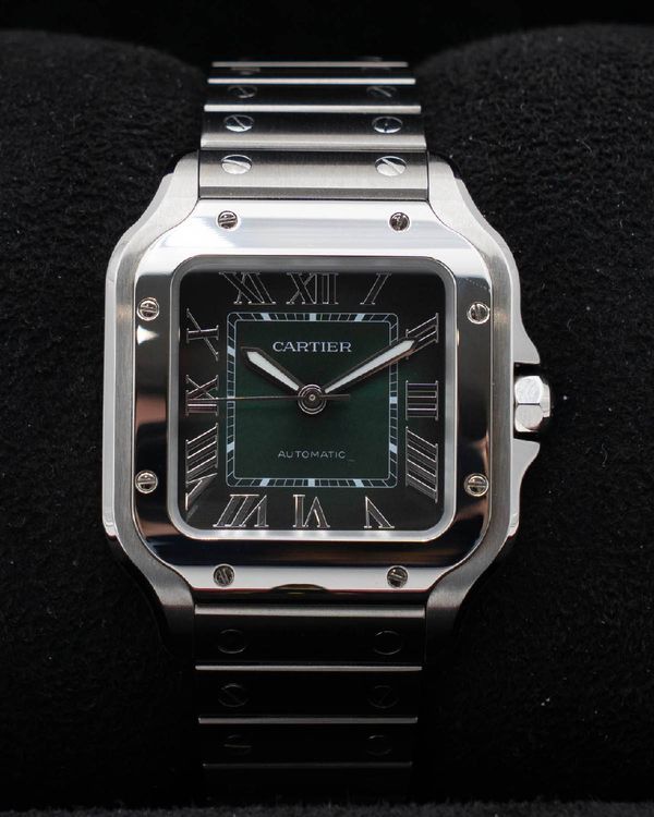 2025 Cartier Santos De Cartier 35.1MM Green Dial Steel Bracelet (WSSA0061)