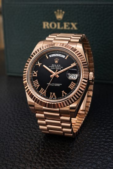 2015 Rolex Day-Date 41MM Black Dial Rose Gold President Bracelet (218235)