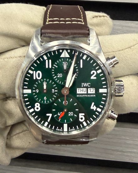 2026 IWC Schaffhausen Pilot Chronograph 41MM Green Dial Leather Strap (IW388104)