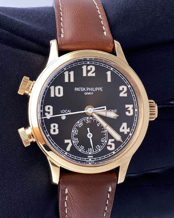 2022 Patek Philippe Calatrava Pilot Travel Time 37.5MM Black Dial Leather Strap (7234R-001)