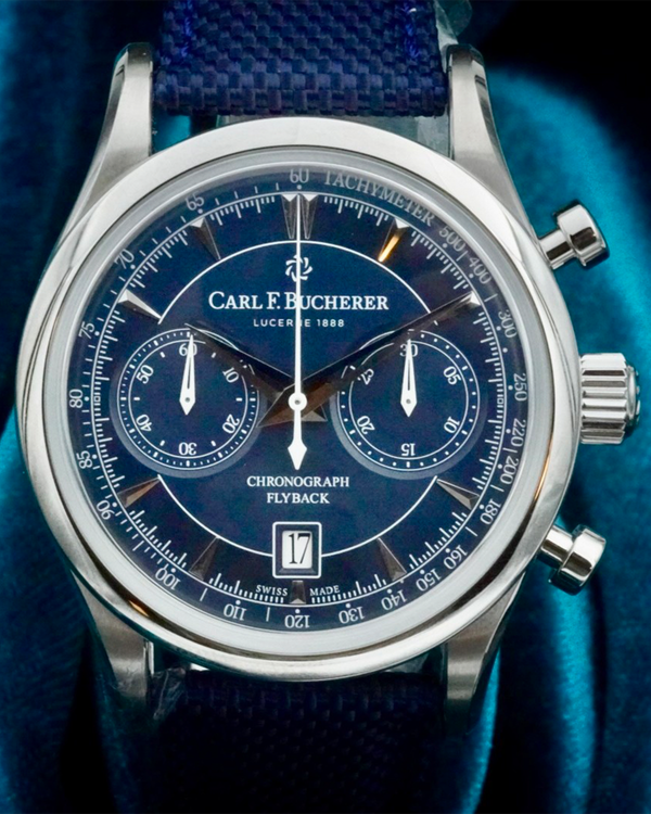 No Reserve - Carl F. Bucherer Manero Flyback 43MM Blue Dial Textile Strap (00.10919.08.53.01)