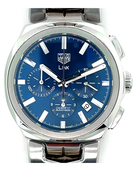 No Reserve - Tag Heuer Link Calibre 17 Chronograph 41MM Blue Dial Steel Bracelet (CBC2112.BA0603)