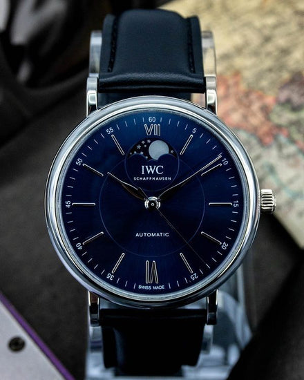 2020 IWC Schaffhausen Portofino Moonphase 40MM Blue Dial Leather Strap (IW459402)