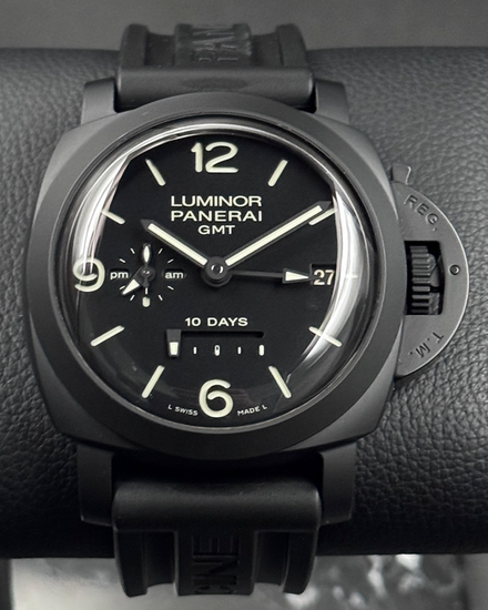 2016 Panerai Luminor 1950 10 Days GMT 44MM Black Dial Rubber Strap (PAM00335)