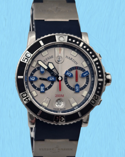 2010 Ulysse Nardin Marine Maxi Diver Chronograph 42.7MM Silver Dial Rubber Strap (8003-102)