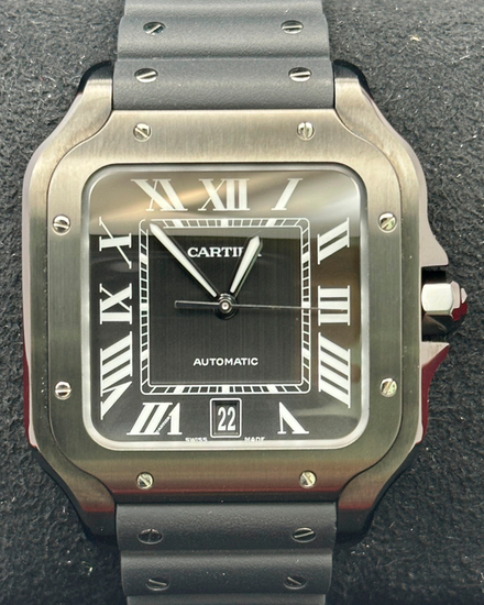 2025 Cartier Santos De Cartier 39.8MM Black Dial Rubber Strap (WSSA0039)