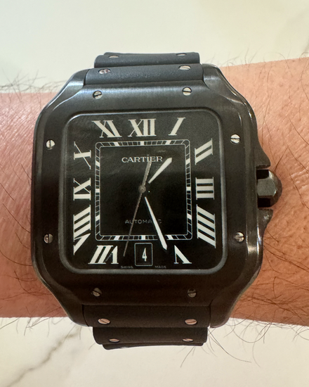Cartier Santos De Cartier 39.8MM Black Dial Rubber Strap (WSSA0039)