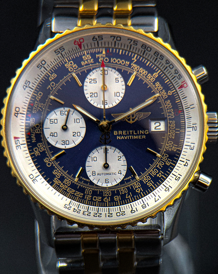 No Reserve - Breitling Navitimer 41MM Blue Dial Aftermarket Two-Tone Bracelet (D13022)