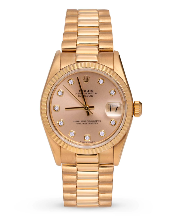 Rolex Datejust 31MM Champagne "Blush" Dial Yellow Gold President Bracelet (68278)