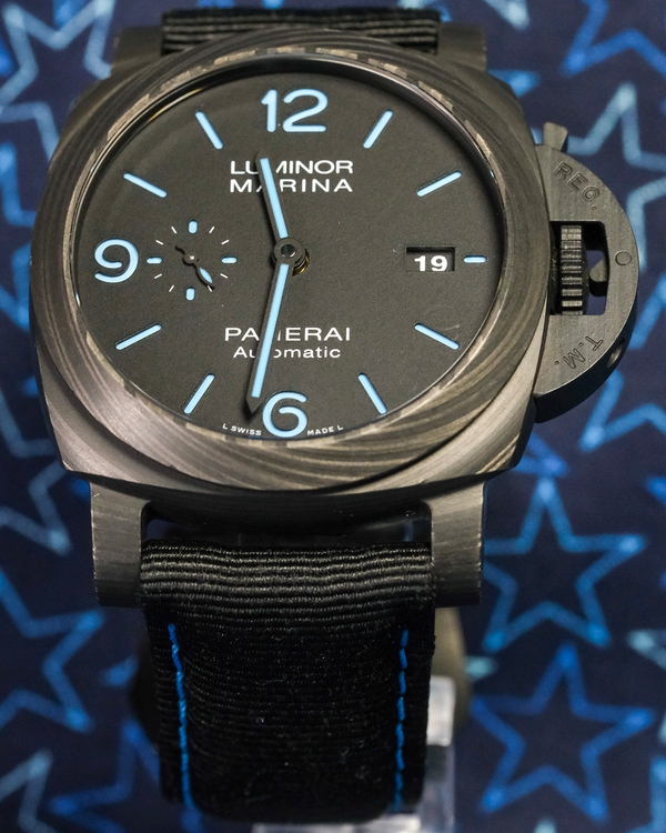 No Reserve - 2022 Panerai Luminor Marina Carbotech 44MM Black Dial Aftermarket Leather Strap (PAM01661)