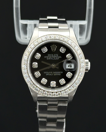 2000 (P Serial) Rolex Lady-Datejust 26MM Aftermarket Black Dial Oyster Bracelet (79174)