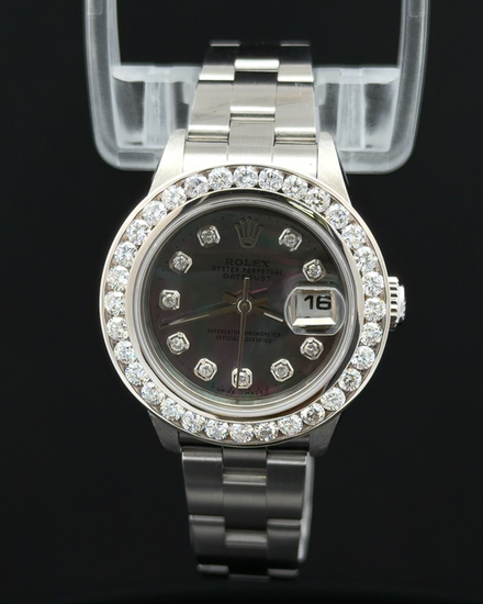 2006 Rolex Oyster Perpetual Lady Date 26MM Aftermarket Tahitian Mother of Pearl Dial Oyster Bracelet (79240)